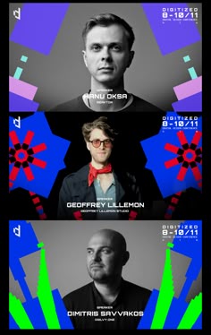 three different colored images with one man in the middle