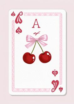 a card with two cherries on it and the letter a in the middle,