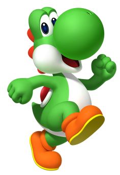 an image of a green and white mario kart character with his arms out in the air