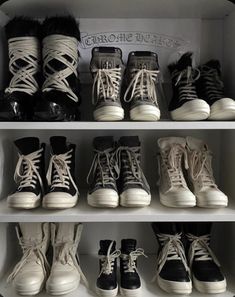 Nu Metal Shoes, Euronymous Boots, Rick Owens Inspired Shoes, Rick Owen Closet, Rich Owens Shoes, Rick Owens Shoe Collection, Rick Owens Sneaker Collection, New Rock Shoes Aesthetic, Playboi Carti Shoes