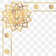 a gold flower on a white background, with golden lines and flowers in the middle