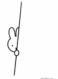 a drawing of a bunny climbing up the side of a pole with his head sticking out