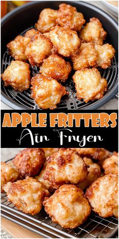 apple fritters in an air fryer with the title above it