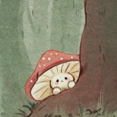 an illustration of a mushroom hiding under a tree