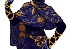 a drawing of a person dressed in blue and gold