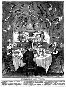 an old black and white drawing of people sitting at a table