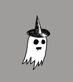 a black and white drawing of a ghost with a hat on it's head