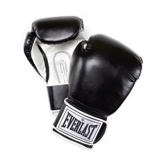 black boxing gloves with white lettering on the front and back of each glove, which reads'everlast '