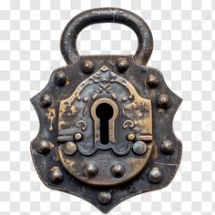 antique brass padlock collection vintage lock with key retro for sale old design isolated on trans