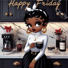 Betty Boop Coffee, Original Betty Boop, Cute Good Morning Pictures, Good Morning Cartoon, Betty Boop Quotes, Betty Boop Classic, Black Betty Boop, Betty Boop Cartoon, Betty Boop Art