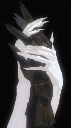 a white and black bird with its head tilted to the side on a black background