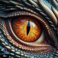 the eye of a dragon with orange eyes