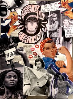 a collage of black and white images with women's rights on them,