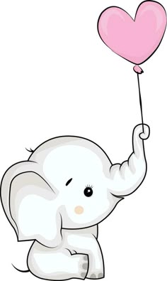 an elephant holding a heart shaped balloon