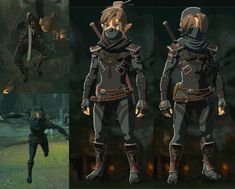 the concept art for an upcoming video game is shown in three different poses and looks like it