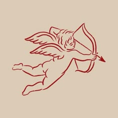 an angel with a bow and arrow is drawn in red ink on a beige background