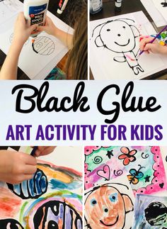 black glue art activity for kids