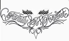an old fashioned tattoo design with the words family and friends written in cursive writing