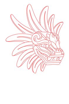 a red line drawing of a dragon head