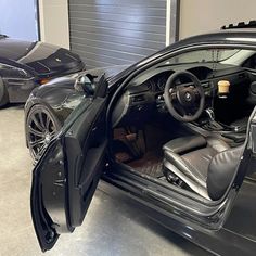 the inside of a car with its door open