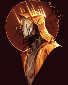 a man with a crown on his head and an umbrella over his head in the dark