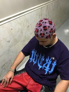 Jaguar Print Buzz Cut, Cool Dyed Buzz Cuts, Dyed Buzzcut Men Aesthetic, Cheetah Print Hair Men, Cheetah Hair Men, Leopard Print Bleached Buzz, Buzzcut Colored Hair Men, Purple Buzzcut Men, Leopard Buzzcut