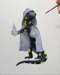 a drawing of a gecko with yellow dots on it's chest and legs