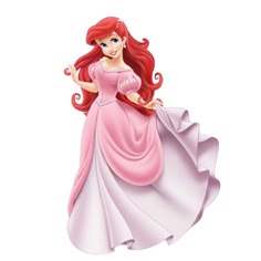 the little mermaid is dressed in pink and has long red hair, wearing a princess dress