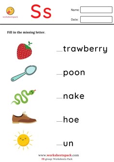 the letter s worksheet is filled with pictures