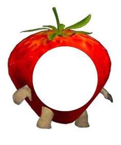 an image of a red strawberry with white circle in the center and legs on both sides