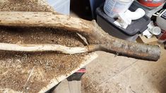 a large piece of wood that has been cut into pieces