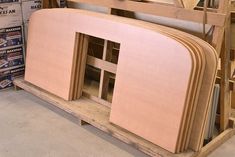 the unfinished furniture is ready to be put into the storage area in the shop or workshop