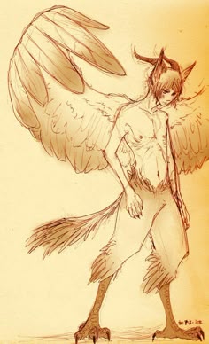 a drawing of an angel with big wings