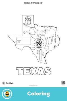 Advanced texas-themed coloring page for kids ages 7 and up. Featuring: Texas, tx