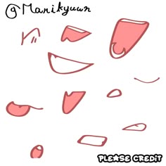 an image of a cartoon face drawn in pink and black ink with the words, please credit