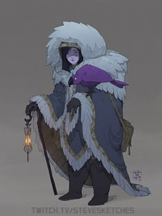 a drawing of a woman dressed as an ice queen holding a lantern in her hand