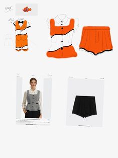 an assortment of women's clothing displayed on a white background with information about them