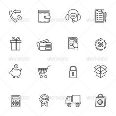 the line icons for shopping and retail items are shown in this set - miscellaneous objects