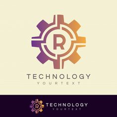 the letter r is made up of gears and cogwheels logo design for technology company