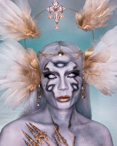 Scary Angel Makeup, Fantasy Angel Makeup, Creepy Angel Makeup, Seraphim Makeup, Angel Sfx Makeup, Angel Fantasy Makeup, Biblically Accurate Angel Cosplay, Biblically Accurate Angel Makeup, Biblical Angel Makeup