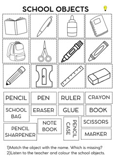 an image of school objects worksheet