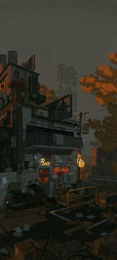 an animated image of a train station at night