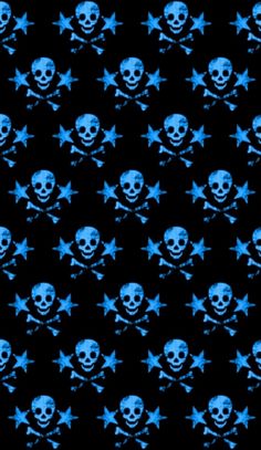 a blue skull and crossbones pattern is shown on a black background with stars