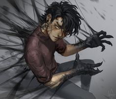 a drawing of a man sitting on the ground with his hands in front of him