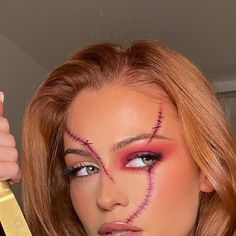 Sam 🍓💗 on Instagram: "Wanna play 🔪 Inspo @stenss of course!! #chucky #chuckymakeup #halloween #halloweenmakeup" Cute Chucky Makeup, Chucky Inspo, Chucky Halloween Costume Makeup, Chucky Glam Makeup, Easy Chucky Makeup, Chucky Costume Makeup, Chucky Inspired Makeup, Chuckie Halloween Makeup, Chucky Halloween Makeup