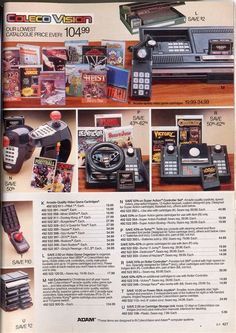an advertisement for electronic devices from the'70s and'90s, with pictures of old technology