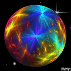 an image of a colorful ball with stars in the background