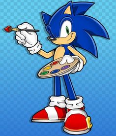 sonic the hedge holding a paintbrush and palette