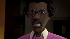 an animated man wearing glasses and a pink sweater