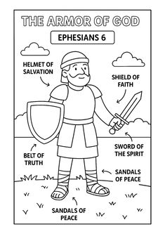 Armor of God Coloring Page – Ephesians 6 Printable for Kids #printable #kidschurch #sundayschool Armor Of God Coloring Pages Free, Armor Of God Kids Printable, Bible Color Pages, Armor Of God Coloring Pages, Coloring Pages For Sunday School, Free Printable Bible Coloring Pages, Free Printable Christian Coloring Pages For Kids, Bible Activities For Preschoolers, Free Bible Printables For Kids